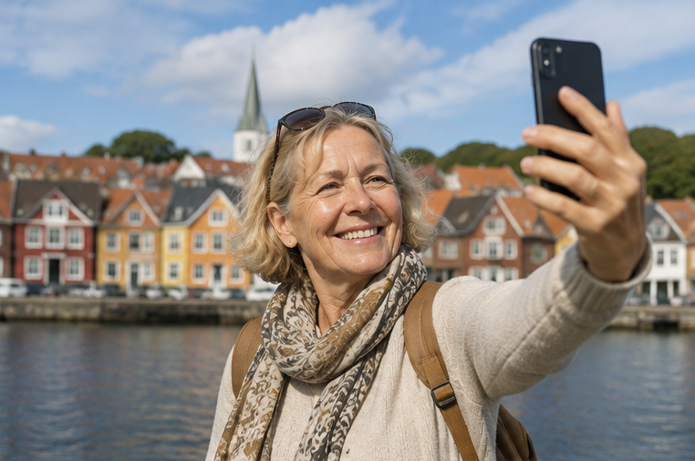 Kvinde tager billede med sin mobiltelefon