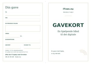 Lyst ITven print-selv-gavekort med plads til hilsen, værdi, gavekortkode og datoer